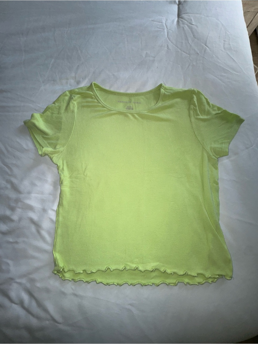 American Eagle Outfitters lettuce Hem Neon Lime Short Sleeve Ribbed Tee